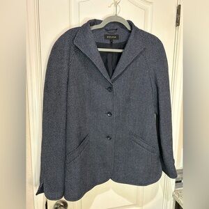 Escada Women’s Navy White Textured Blazer Wool Silk Cashmere Sz 40 M/L Button